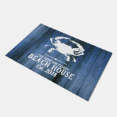 Paillasson Plage en bois bleue de silhouette blanche nautique (Incliné)