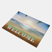 Paillasson Plage, Sable, Palmes, Coucher de soleil, Bienvenue (Incliné)