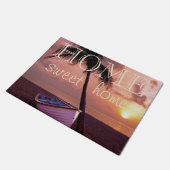 Paillasson Plage, Sable, Palmier, Bateau, Coucher de soleil,  (Incliné)