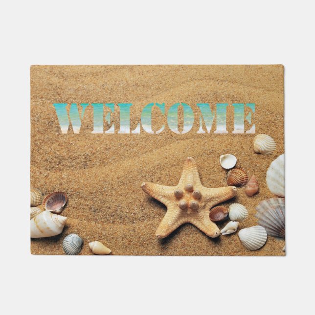 Paillasson Plage, Sable, Seastar, Coquillage, Bienvenue (Devant)