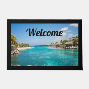 Paillasson Plage tropicale pittoresque avec huttes de chaume