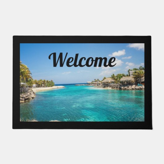 Paillasson Plage tropicale pittoresque avec huttes de chaume  (Devant)