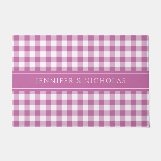 Paillasson Plaid Gingham Moderne Rose Nom (Devant)