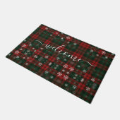 Paillasson Plaid Monogramme Script Flocons de neige Rustique (Incliné)