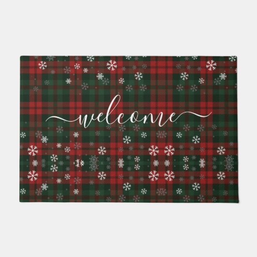 Paillasson Plaid Monogramme Script Flocons de neige Rustique (Devant)