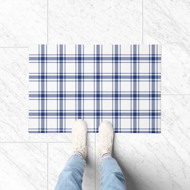 Paillasson Plaid Nautique Bleu et Blanc (Intérieur)