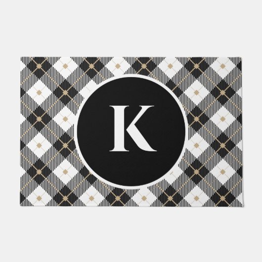 Paillasson Plaid noir blanc or monogrammé (Devant)