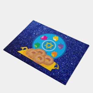 Paillasson Plaque Hanoukka avec Parties scintillant Dreidels