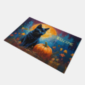 Paillasson Pleine lune Citrouille de Kitten noir Feuilles d'a (Incliné)