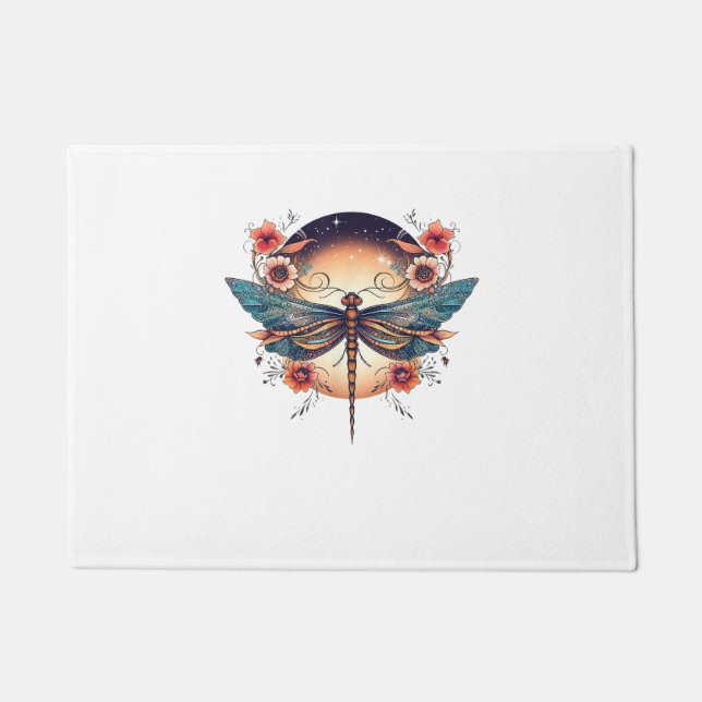 Paillasson Pleine lune Midnight Bleu Botanique Boho Cool Flor (Devant)