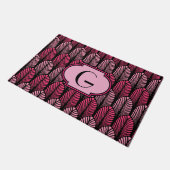 Paillasson Plume stylisée d'art déco, rose et noir fuchsia (Incliné)
