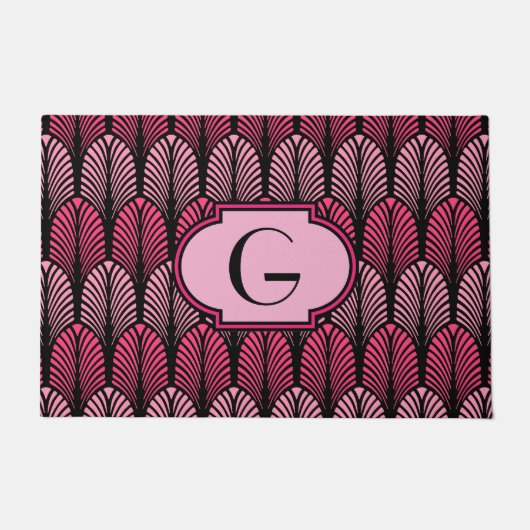 Paillasson Plume stylisée d'art déco, rose et noir fuchsia (Devant)