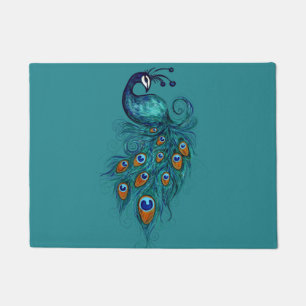 Paillasson Plumes de paon Peacocks Turquoises