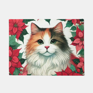 Paillasson Poinsettia Calico Cat Noël