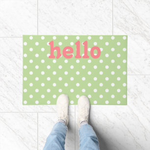 Paillasson Point vert Mint Coral rose et blanc Polka