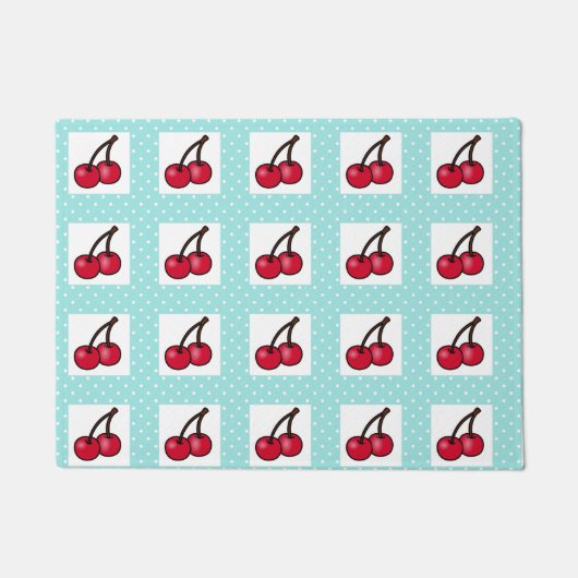 Paillasson Points et cerises Aqua Retro (Devant)