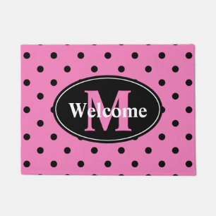 Paillasson Points polka rose et noir Personnalisé