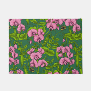 Paillasson Pois doux et bourdons, vert et rose