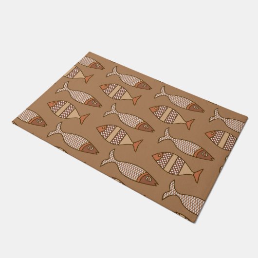 Paillasson Poisson moderne rétro, Tan, Beige et mat Brown (Incliné)