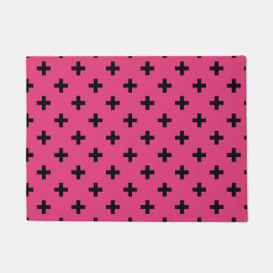 Paillasson Polka noire croise sur fuchsia