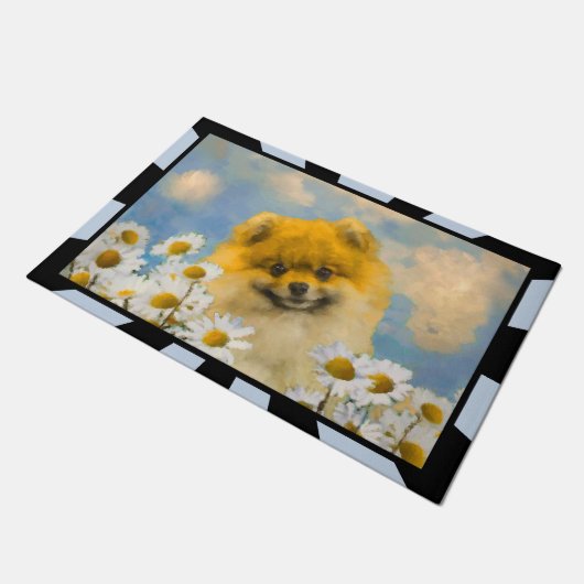 Paillasson Poméranien dans Daisies Peinture - Art Chien origi (Incliné)