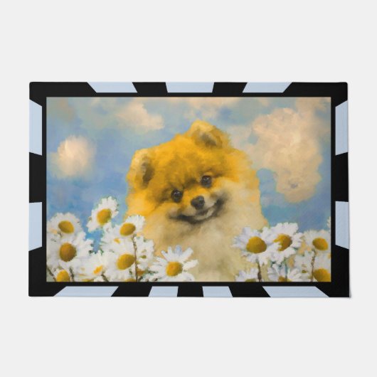 Paillasson Poméranien dans Daisies Peinture - Art Chien origi (Devant)