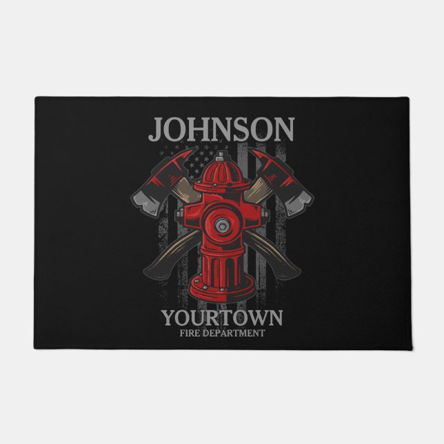 Paillasson Pompier NOM Fire Department Hydrant USA Drapeau (Devant)