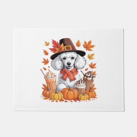 Paillasson Poodle Thanksgiving Boissons Café Automne Feuilles (Devant)