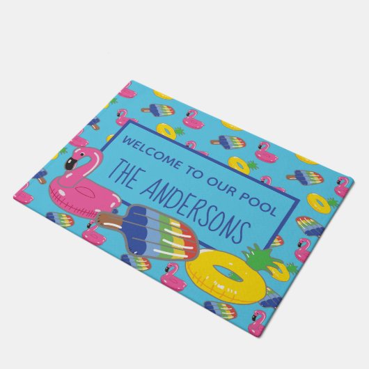Paillasson Pool Welcome Mat Bleu Clair Pool Flotteurs Motif (Incliné)