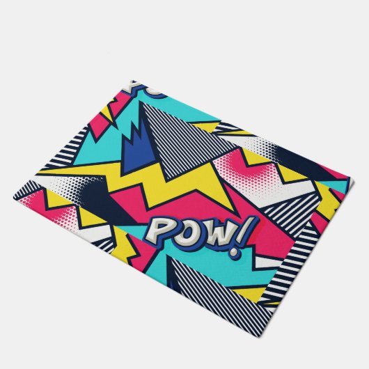 Paillasson Pop art pow ! Pattern à Magenta, Blue et Black (Incliné)