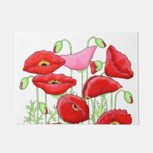 Paillasson Poppies Roses Rouges Art Personnalisé Blanc Décor