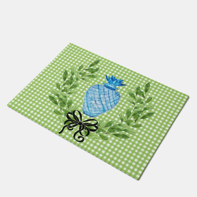 Paillasson Porte à ananas bleu et blanc (Incliné)