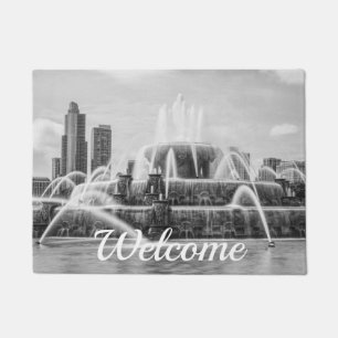 Paillasson Porte de bienvenue en niveaux de gris de Chicago B