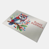 Paillasson Porte de Noël colorée Chouette de Noël (Incliné)