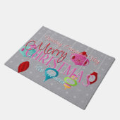 Paillasson Porte de Noël gris décorations rétro (Incliné)
