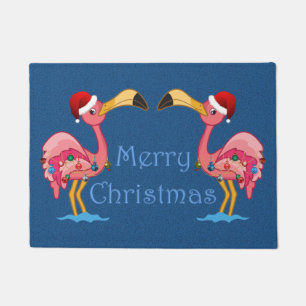 Paillasson Porte-Flamants roses décorée de Noël