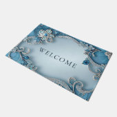 Paillasson Porte Florale Ornée Bleu (Incliné)