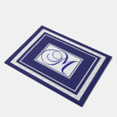Paillasson Porte Mat Initial M Monogramme Bleu Blanc (Incliné)