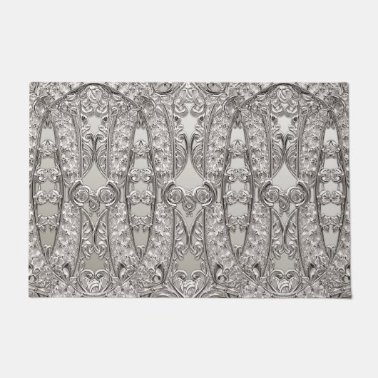 Paillasson Porte moderne ornée d'argent (Devant)