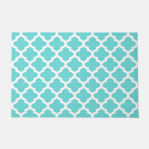 Paillasson Porte Motif blanc turquoise