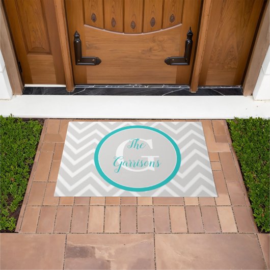 Paillasson Porte turquoise Chevron Monogram (De plein air)