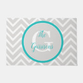 Paillasson Porte turquoise Chevron Monogram (Devant)
