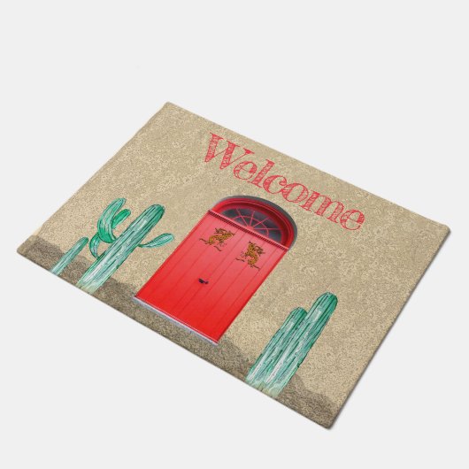 Paillasson Portes rouges à arc du sud-ouest Saguaro Cactus (Incliné)