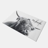 Paillasson Portrait de vache Highland premier monogramme noir (Incliné)