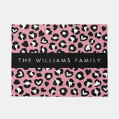 Paillasson Poster de animal, Léopard Rose, Coeurs, Votre Nom (Devant)