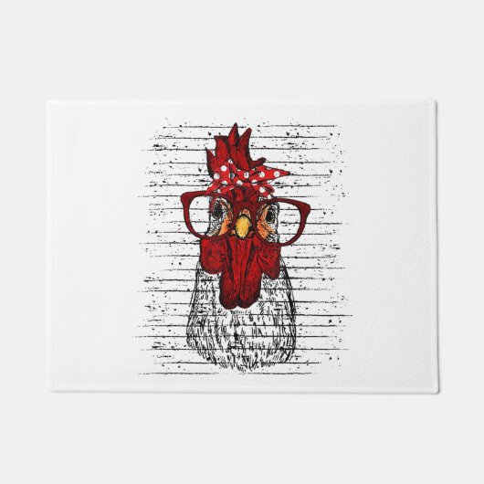 Paillasson Poulet avec bandeau de bandana et lunettes mignonn (Devant)