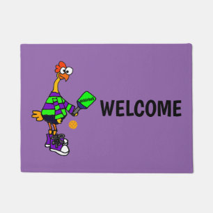 Paillasson Poulet en caoutchouc drôle jouant Pickleball