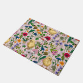 Paillasson Poulets et fleurs sauvages sur coton bonbon rose (Incliné)