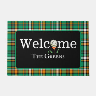 Paillasson Preppy Green et Orange Plaid Golf Welcome Entry