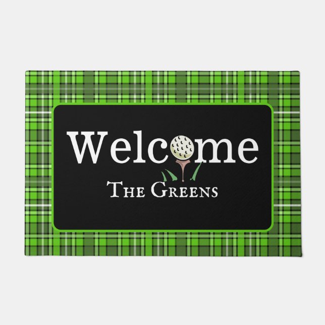 Paillasson Preppy Green Plaid Golf Welcome Entryway (Devant)
